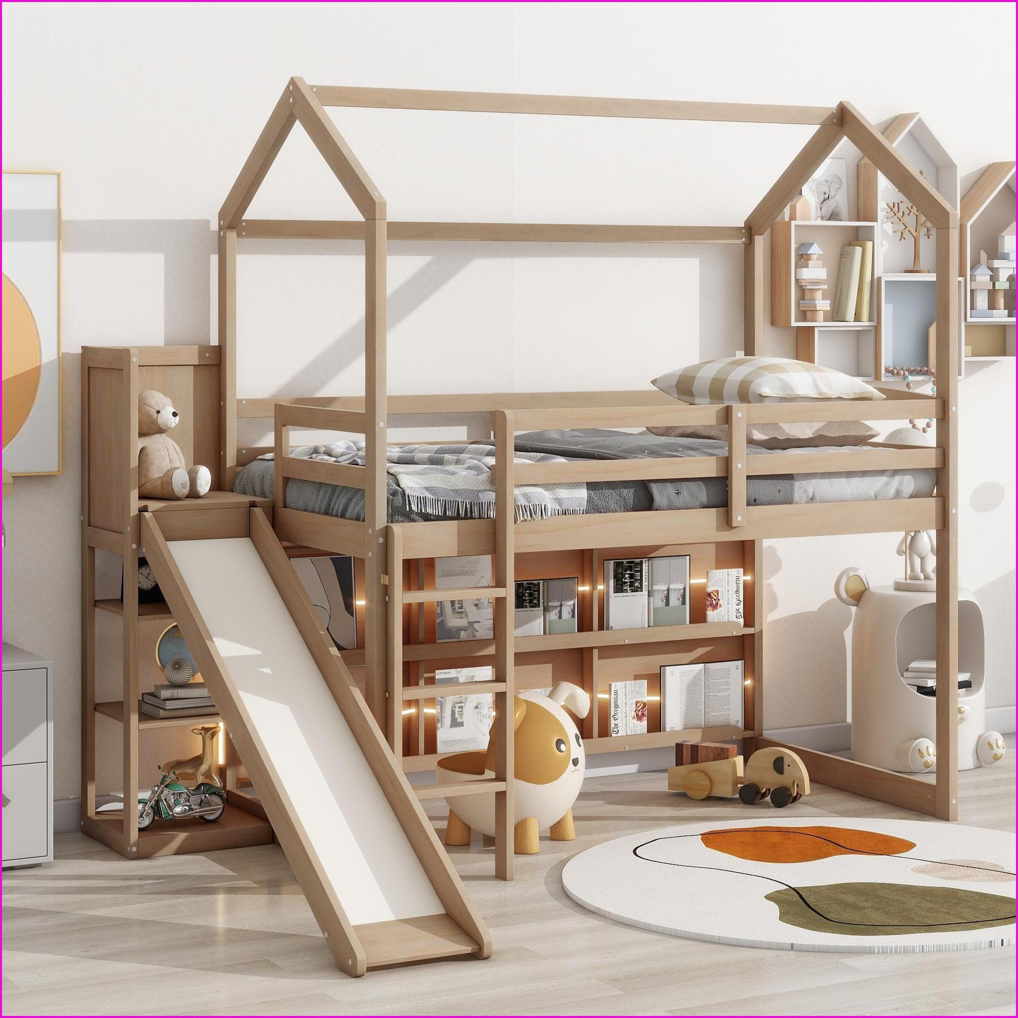 Latitude Run® Twin Size Pine Wood Loft Bed with Slide, Storage & Light ...
