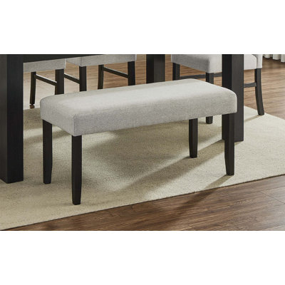 Banc de salle à manger contemporain rembourré avec finition noire et tissu gris doux pour une assise élégante et confortable