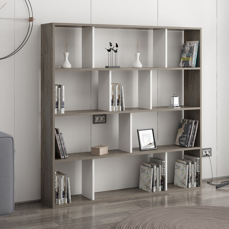 Isaias 145 cm H x 145.2 cm W Standard Bookcase, Dark Coffee/White