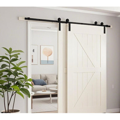 Black Rustic Classic Design Single Track Bypass Two Door Hardware Kit