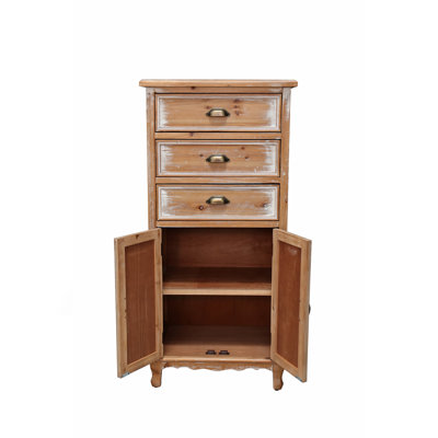 Armoire de rangement rustique en bois avec porte découpée décorative et 3 tiroirs, grand organisateur étroit pour le salon, la chambre à coucher