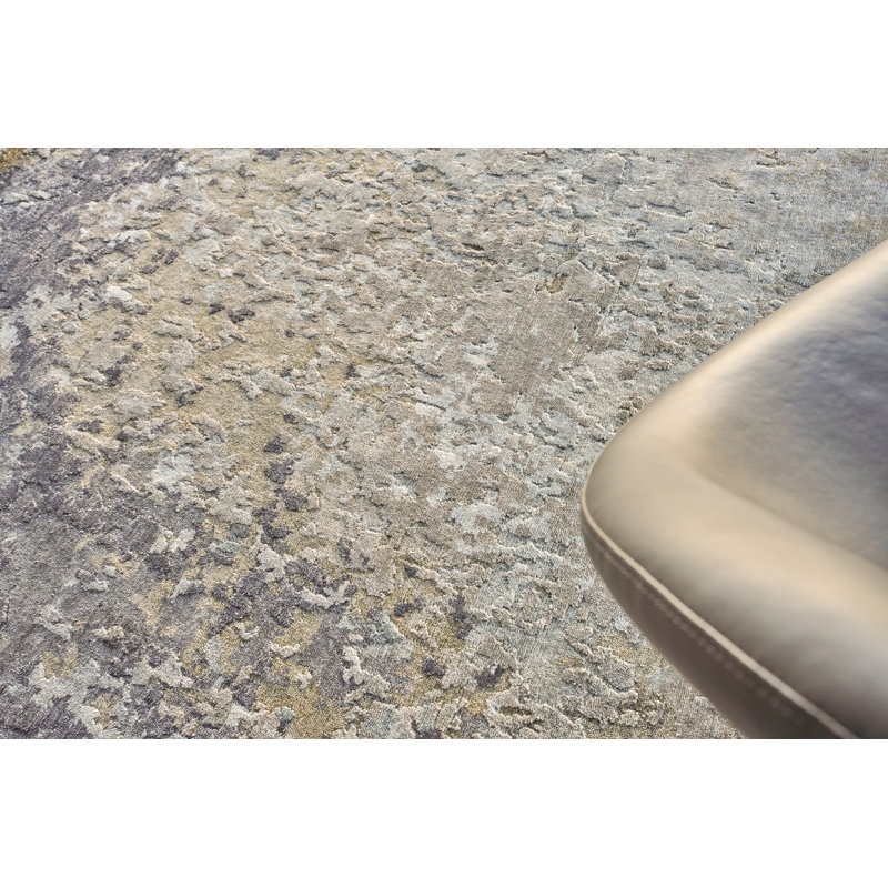 Laureno Silk Abstract Area Rug in Gray, Rectangle 6' x 9'