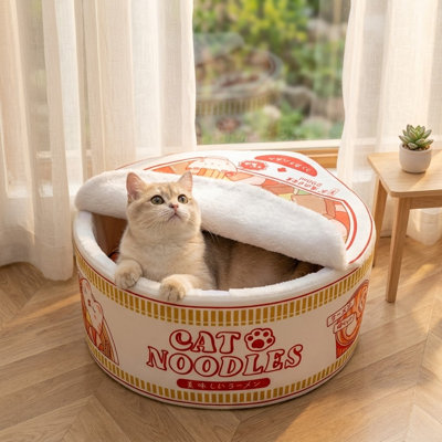 Ramen Noodle Shaped Cat & Dog Bed, Warm & Super Soft Creative Pet Nest for Indoor Cats, Removable Washable Cushion for Small to Large Dogs & Cats