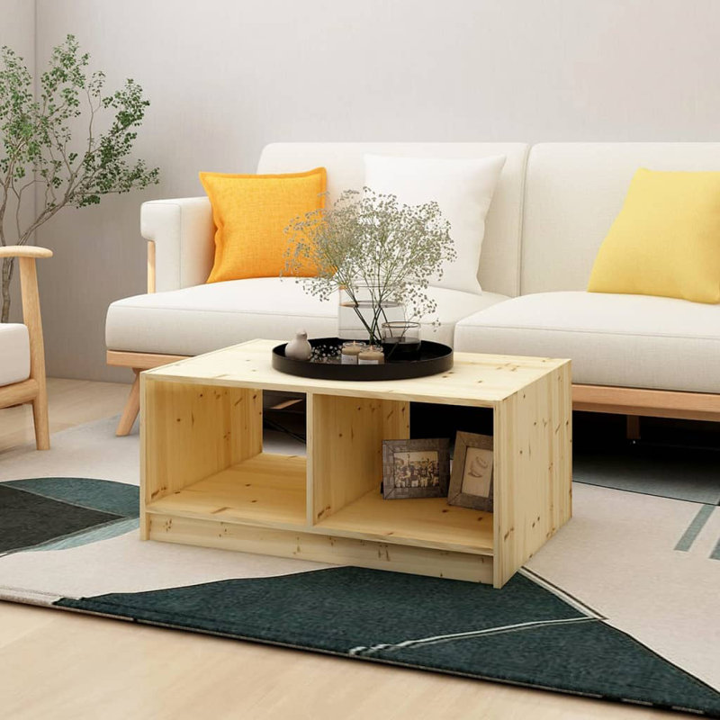 Tsavag Solid Wood Floor Shelf Coffee Table with Storage