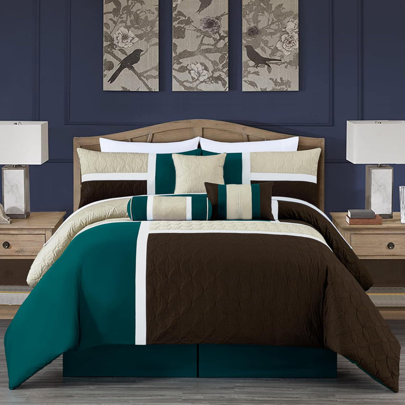 Upland Patchwork 7 Piece Comforter Set, Oversized King + 6 Additional Pieces, Coffee