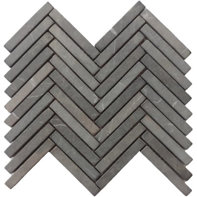 Carrelage mosaïque gris Premium à petit chevron - Trié à la main pour la douche et le dosseret