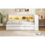 Lit de jour double en bois avec rangement, USB, DEL et 2 tiroirs, finition blanche-463667406