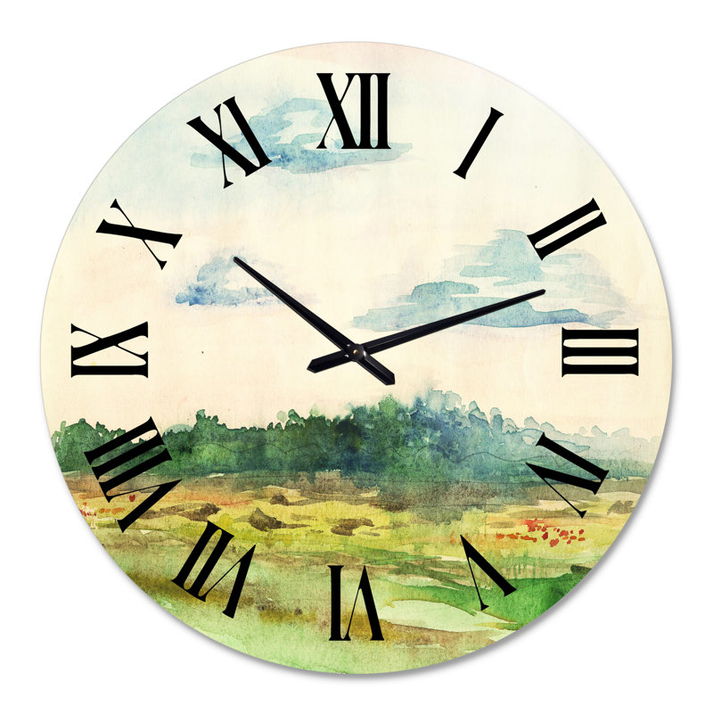 Green Blossoming Summer Landscape - Horloge murale traditionnelle, Grand