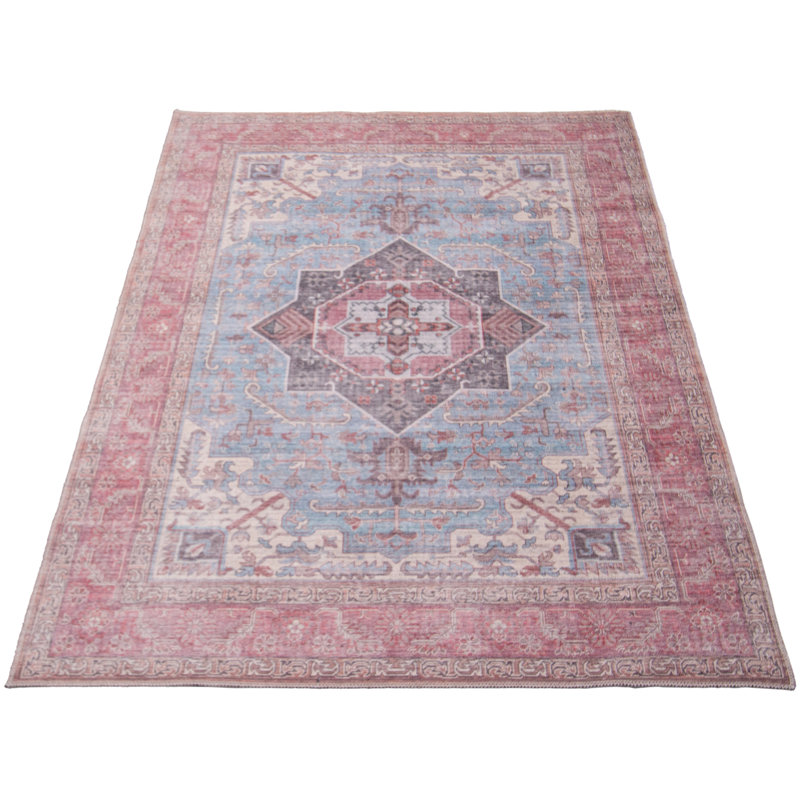 Tapis bleu à tissage plat Jaicere, Rectangle 7 pi 8 po x 10 pi