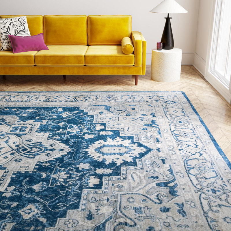 Tapis bleu marine / gris Aurich 851, Rectangle 8 pi x 10 pi