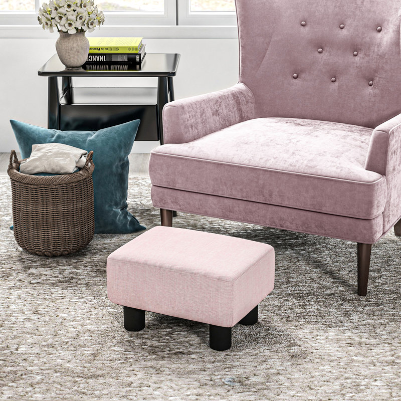 Repose-pieds rose cube pour le salon - Revêtement en lin, coussin en mousse éponge 24D, base en bois massif avec 4 pieds épais, léger et transportable, l 15,75 po x l 11,75 po x l 9,5 po, capacité de charge de 220 lb