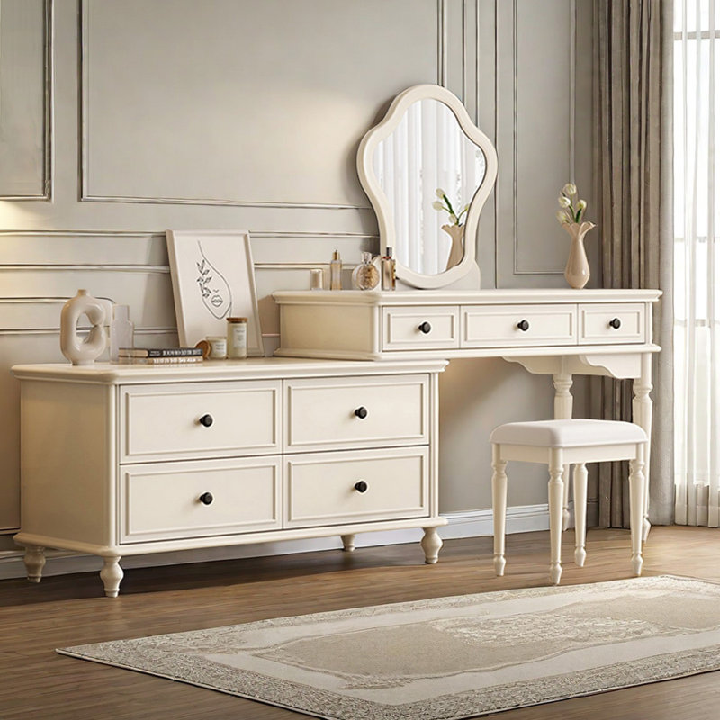 Ivory Extendable Solid Wood Makeup Vanity Vanity