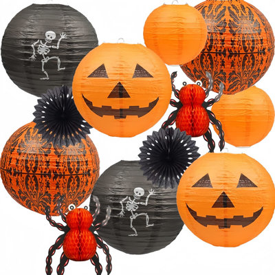Ensemble de lanternes d'Halloween en papier avec motifs de squelette d'araignée Jack-o-lantern