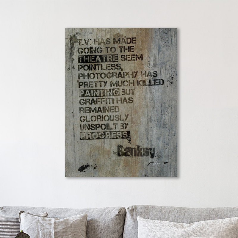 « quote », art textuel sur toile tendue, H 40 po x l 30 po x P 1,5 po