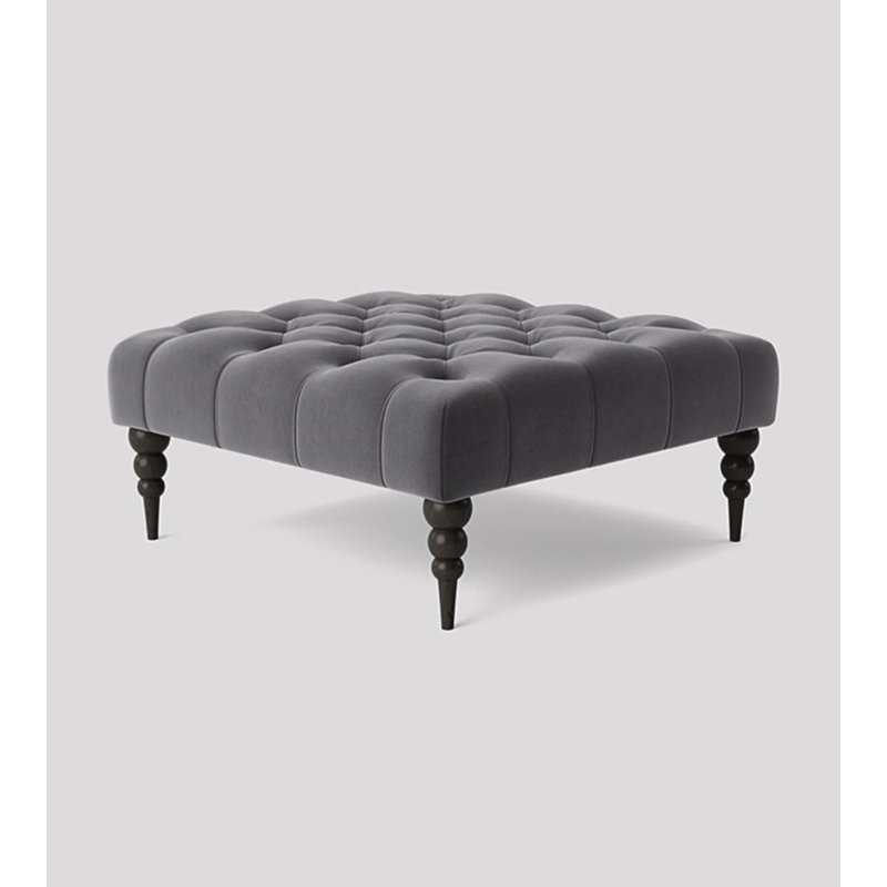 Alyana Square Ottoman Bench with Wooden Legs - Plush Velvet Chesterfield Upholstered Footstool, Steel Gray