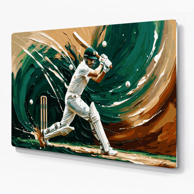 Sports Cricket Green Metal Wall Art