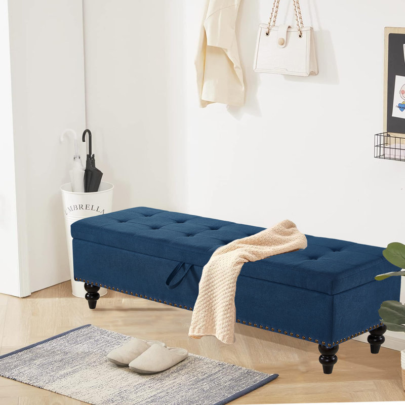 Banc de rangement rembourré Delshawn, Bleu