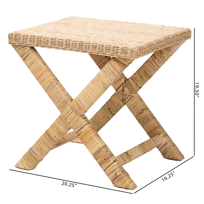 Tabouret d'appoint en bois massif de rotin et d'acajou Catignani