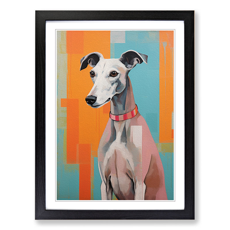 Whippet Colour Field No.3 - Framed Print, Black, 34cm H x 25cm W x 2cm D