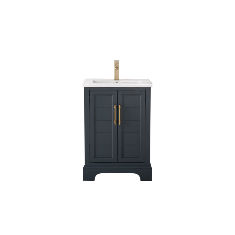 Ensemble de meuble-lavabo autoportant simple 24 po avec plateau en céramique Vannes , Bleu rétro