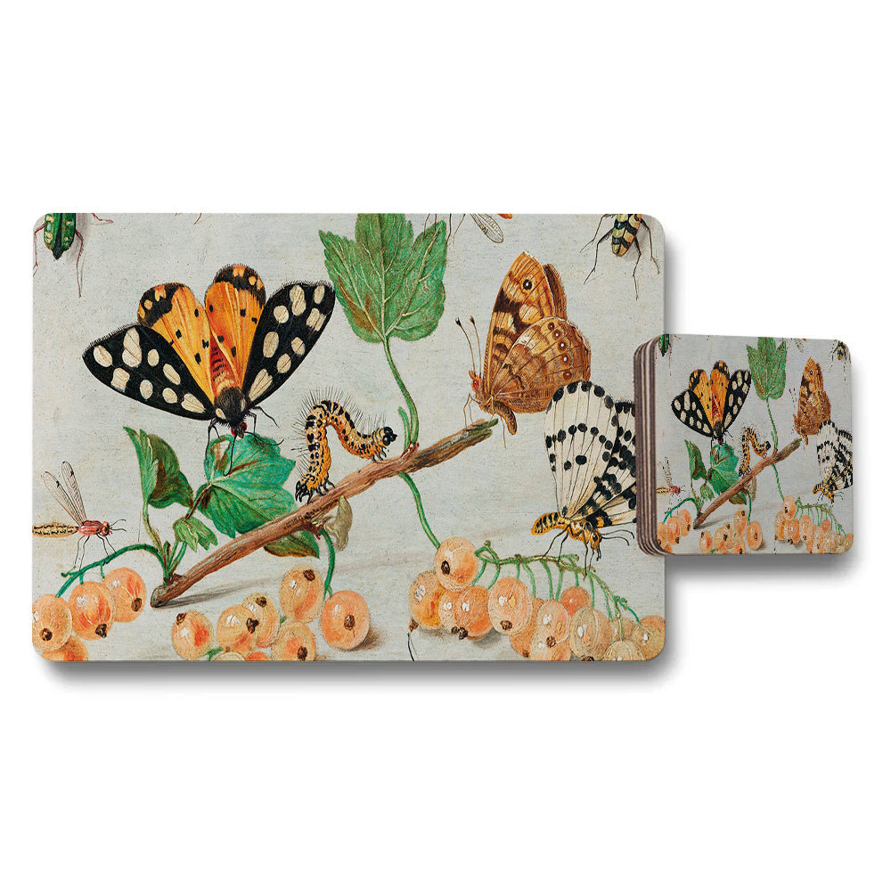 Butterfly and Berry Garden Placemat and Coaster Set
