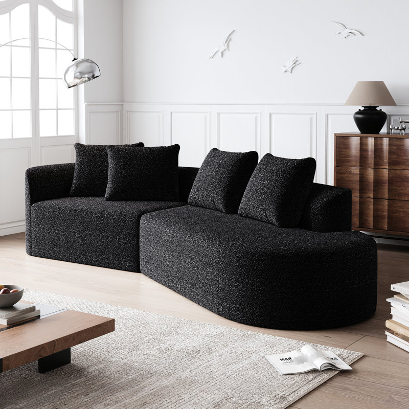 Canapé modulaire rembourré 4 places moderne, canapé incurvé en chenille de 112 pouces avec coussins décoratifs, texture douce et lisse, support en mousse haute résilience, siège spacieux sans nuage pour le cinéma
