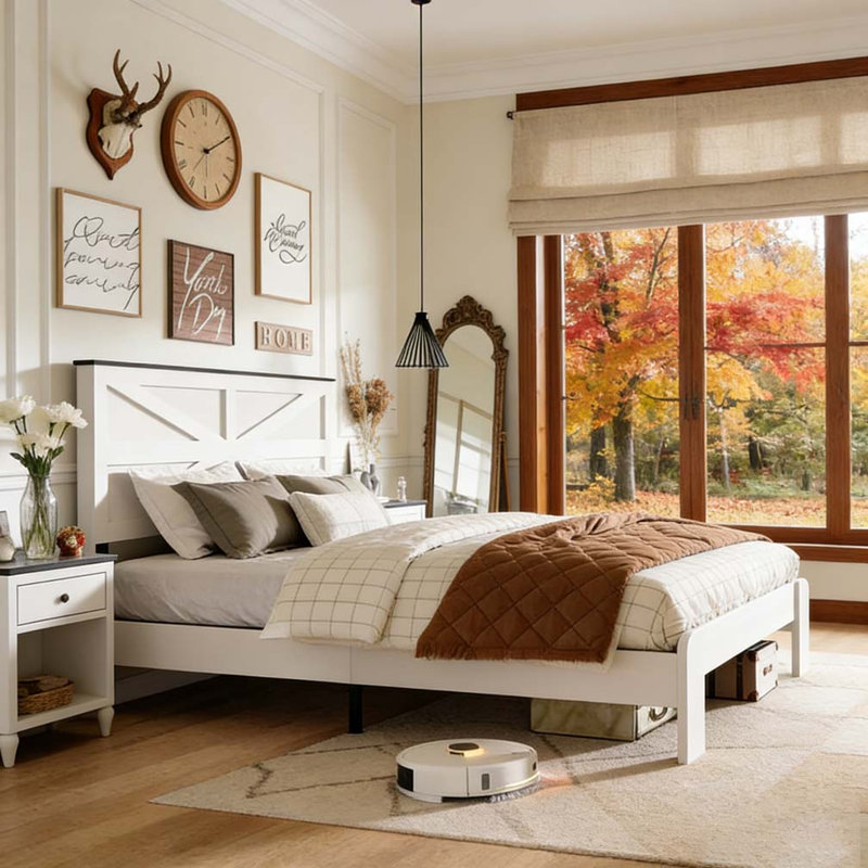 Tête de lit, base de lit plateforme en bois, Très grand lit
