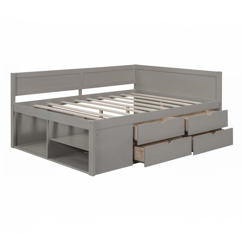 Lit de jour avec tiroirs et tablettes, Gris, Complet/Double