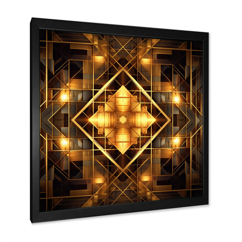 Merveilleuses merveilles géométriques dorées et noires, Cadre simple noir, H 16 po x l 16 po x P 1 po