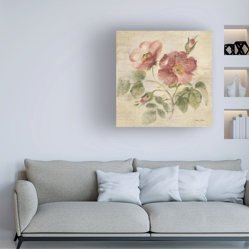 Œuvre d'art sur toile lin lin rose Cheri, H 14 po x l 14 po