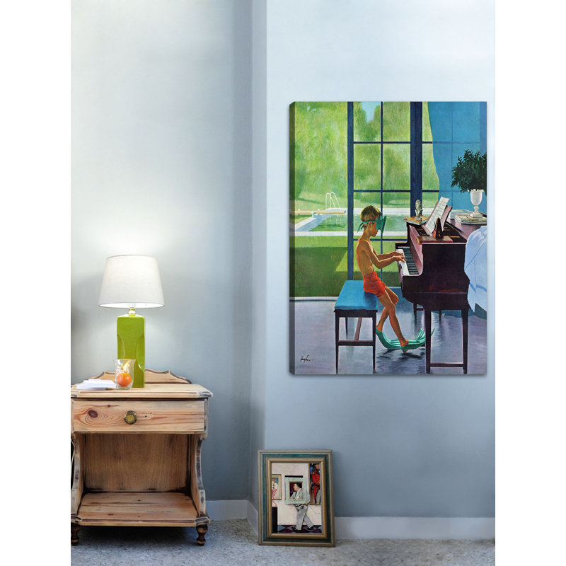 « piscine piano practice », reproduction d’art sur toile tendue, H 29 po x l 24 po