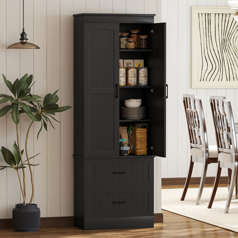 Grand garde-manger, armoire de rangement de style ferme 67 po, noir, Noir