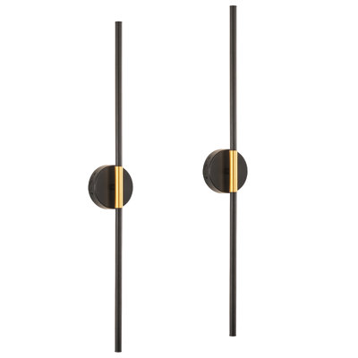 28.5'' Battery-powered  Dimmable LED Wall Sconces with Remote Control, Black And Gold Finish, Set Of 2