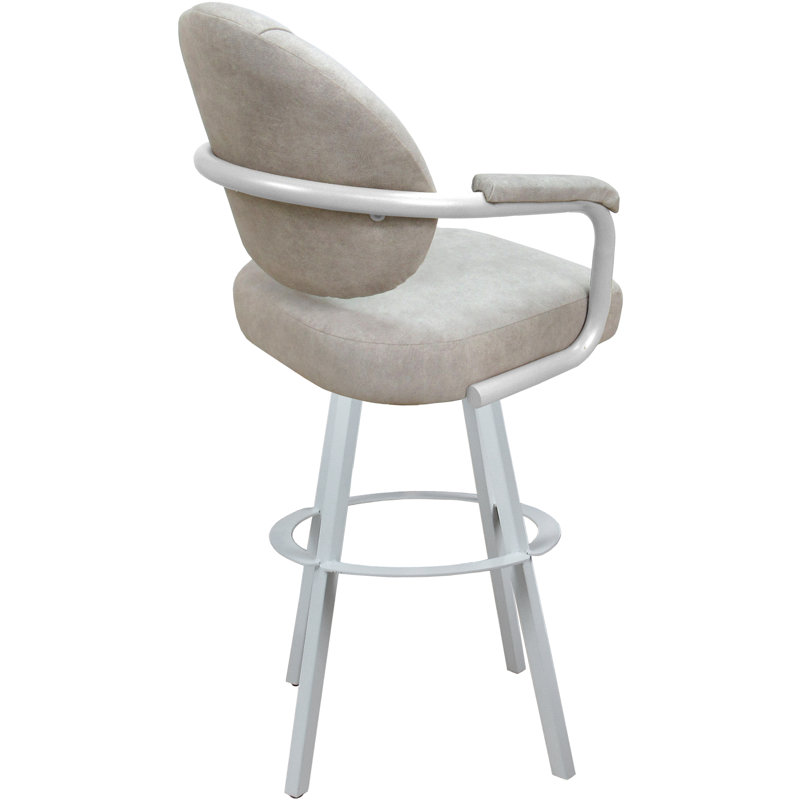 Tabouret de bar pivotant en métal Leandra, Mélange de polyester crème / cadre blanc