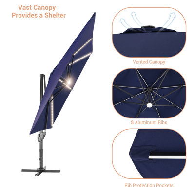 Serine 121.7'' Square Lighted Cantilever Umbrella