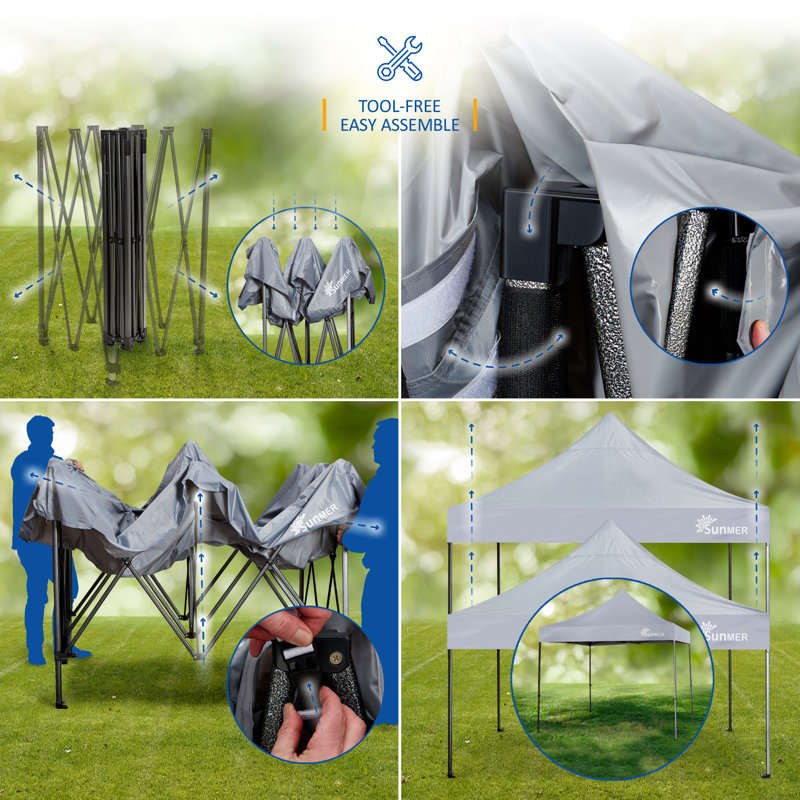 SUNMER 3m x 3m Steel Pop-Up Gazebo, Grey