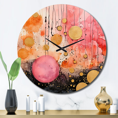 Escape To Serenity Vintage Pink Gold Watercolor V Metal Wall Clock