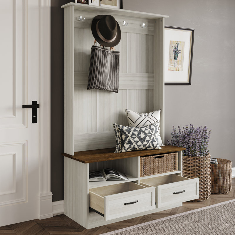 Hall Tree with Storage Cabinet In Brown, Light Gray