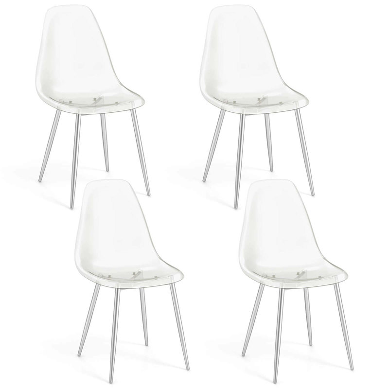 Dining Chair Set Of 4 With Heavy-duty Electroplated Metal Legs Curved Back Armless