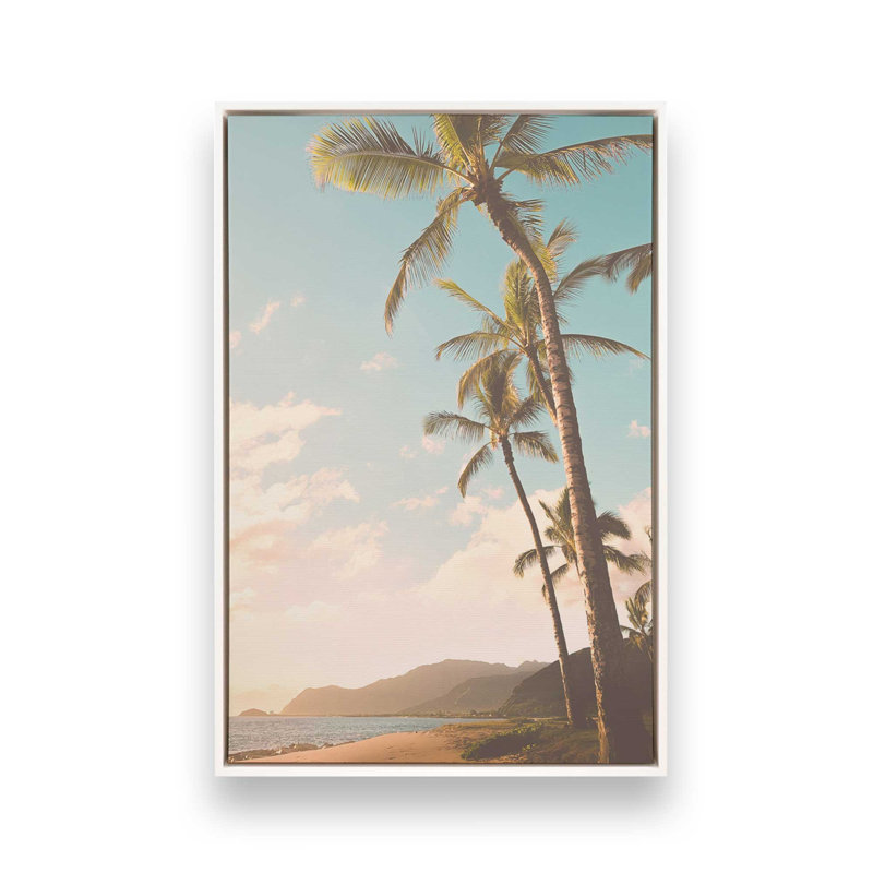 «Soft Sunset Palms», reproduction d'art sur toile, 12 po x 18 po, Cadre flottant blanc opaque