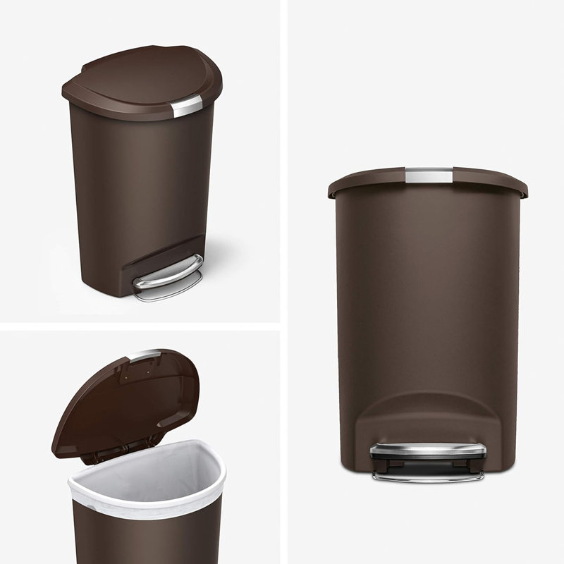 Simplehuman 50 Liter / 13 Gallon Semi-Round Kitchen Step Trash Can with Secure Slide Lock, Plastic, Mocha