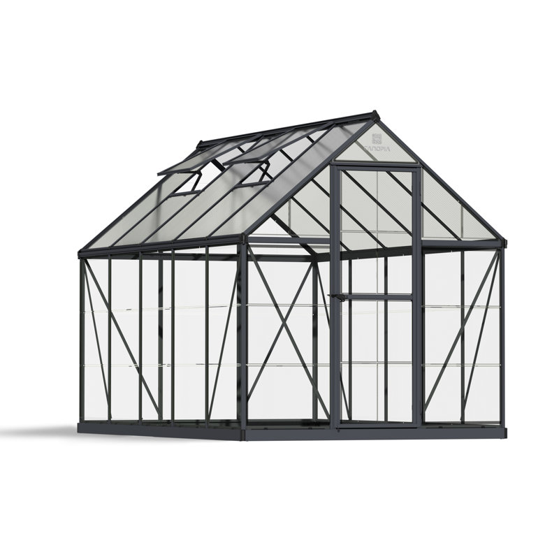 Palram - Canopia Hybrid 6' W x 10' D Walk-In Hobby Polycarbonate Aluminum Frame Greenhouse Kit with Roof Vent - Green, Green
