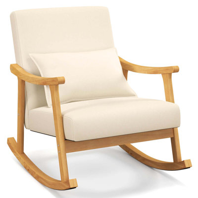 1 Pcs Upholstered Rocking Chair With Pillow Rocking Armchair With Rubber Wood Frame Beige