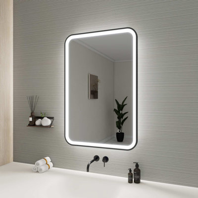 36 Inch Rectangle LED Front and Backlit Wall Mirror in Black