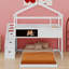 Lit superposé en bois pour enfants avec tableau noir, toit, fenêtre et escalier de rangement-236241467
