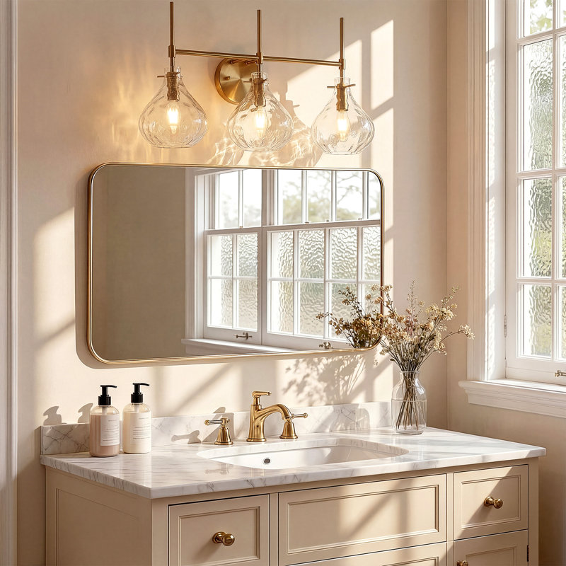 3-Light Bathroom Vanity Light with Water Ripple Glass Shades