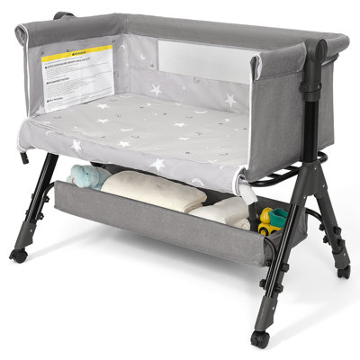 3 In 1 Infant Bassinet Crib Side Sleeper, Crib Side Crib, Adjustable Infant Bassinet With Wheels, Storage Basket, Mattress, Easy To Assemble And Fold Portable Infant Bassinet