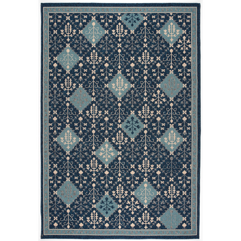Tapis bleu marine intérieur / extérieur Wensley, Rectangle 5 pi 3 po x 7 pi 7 po