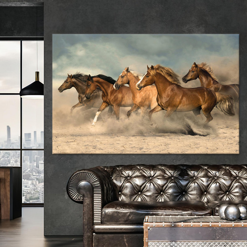Illustration de toile imprimée "Courir les chevaux": décor de maison de campagne élégante, 1P, 47,3 po H x 67 po l