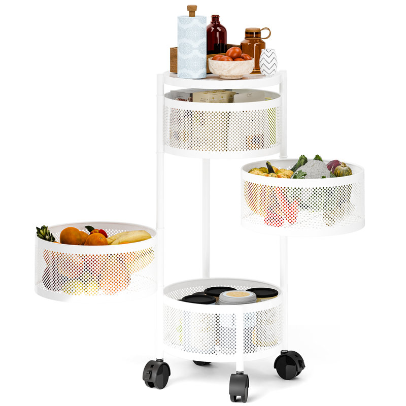 Rotating Storage Rack,3/4/5 Tier Circular Rotating Basket Rack with Wheels